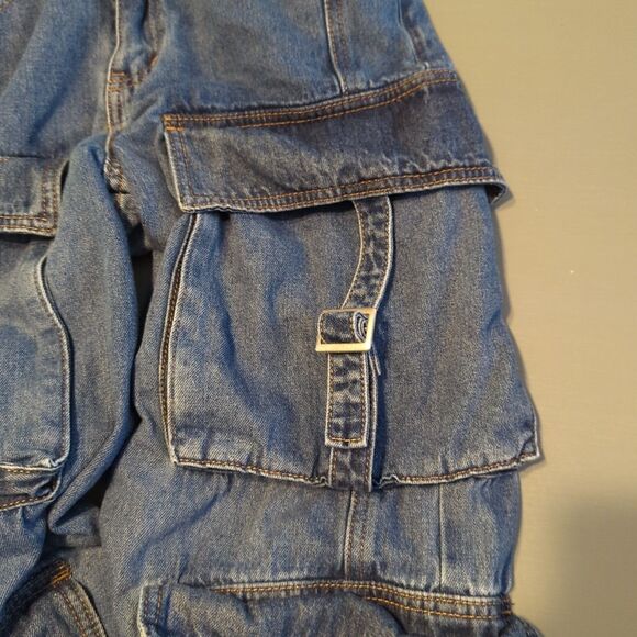 Forever 21 Cargo Utility Jeans Womens 25 Wide Leg Blue Baggy Y2K Skater Grunge - Picture 7 of 7